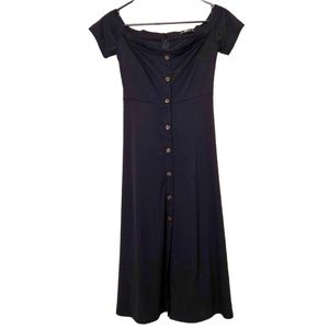 Shein Women's Black Short Sleeve Button Down Midi Goth Dress Size Small